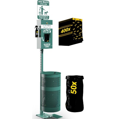 Emma and Oliver Pet Waste Station-Header Dispenser-Hand Sanitizer Bottle-Pedal Trash Can-Green