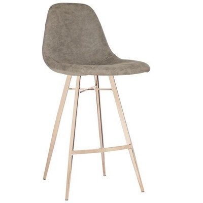 Transitional Taupe Faux Leather Counter Stool with Copper Finish