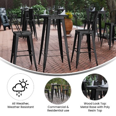 23.75" Round Black Resin Top Bar Table with Steel Base