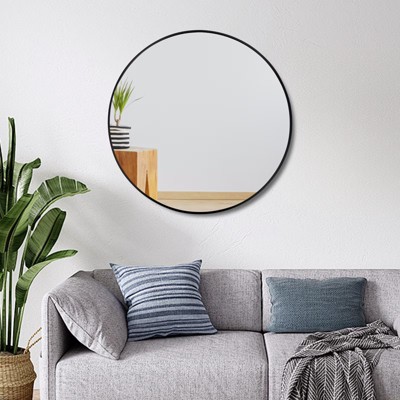 FURNIinspire Round Bathroom Vanity Mirror with Aluminum Frame HD Glass for Bathroom Bedroom Entryway, Black, 24"*24"*0.6"