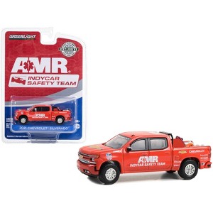 2021 Chevrolet Silverado Truck Red "2021 NTT Series AMR IndyCar Safety Team" w/Equipment 1/64 Diecast Model by Greenlight - 1 of 3