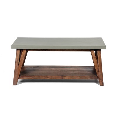 Brookside Light Brown Wood Coffee Table with Concrete Top