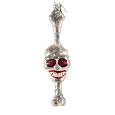 Morawski 5.0" Silver Bone Thru Skull Ornament Halloween Skeleton  -  Tree Ornaments