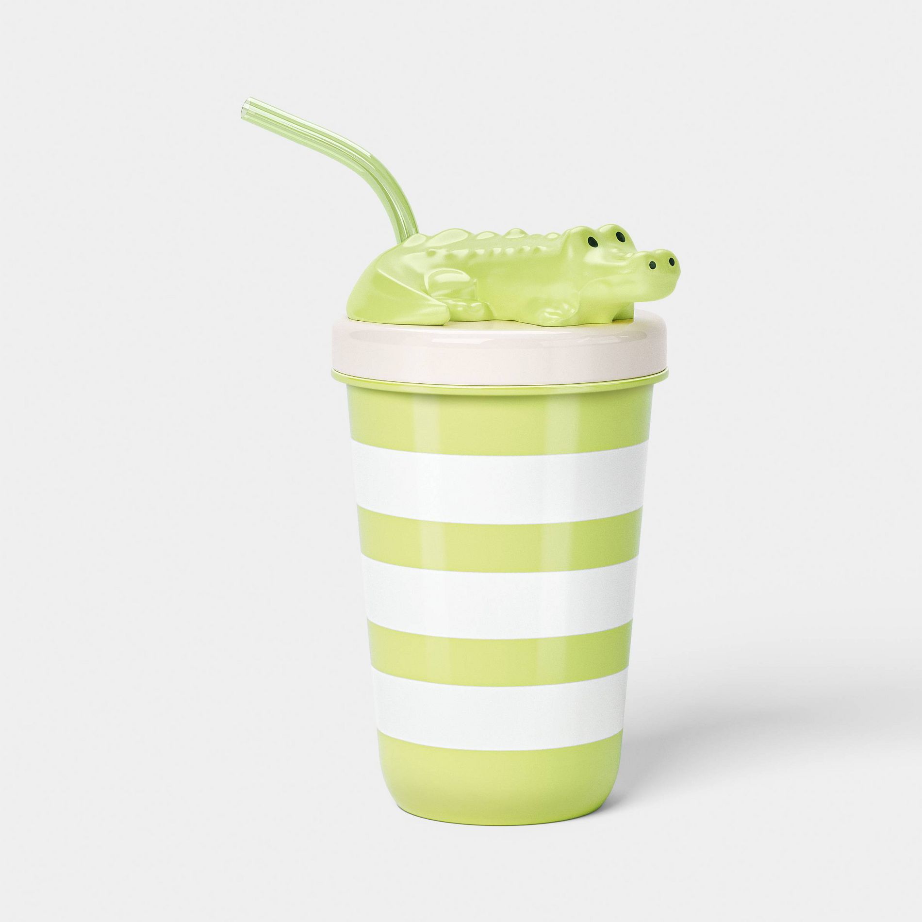 16 fl oz Striped Figural Croc Straw Tumbler Green - Sun Squad™