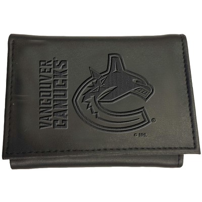 Evergreen NHL Vancouver Canucks Black Leather Trifold Wallet Officially Licensed with Gift Box