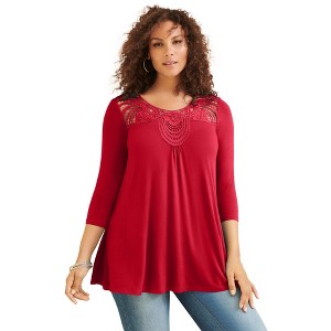 Roaman's Lace Embellished Swing Ultra Femme Top - 1 of 4