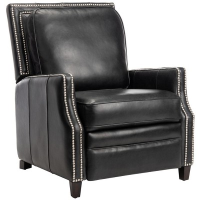 Black Leather Recliner with Wood Legs and Nailhead Trim