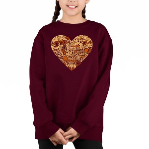 LA Pop Art Thanksgiving Heart - Girl's Word Art Crewneck Sweatshirt - 1 of 4