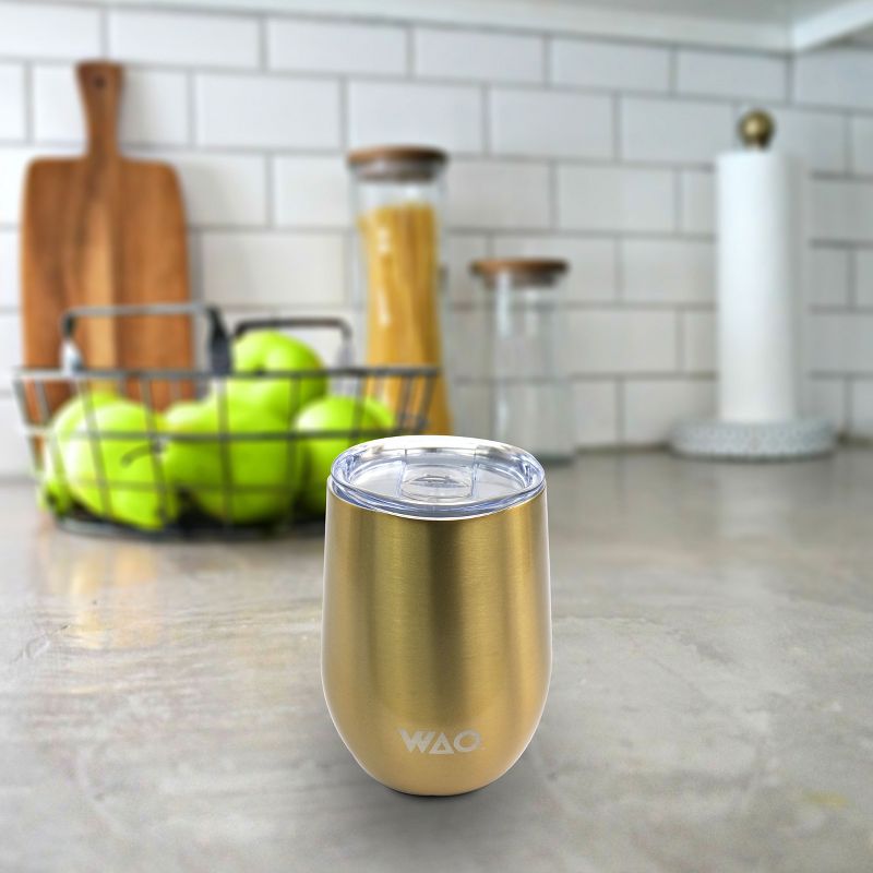 WAO 12 Ounce Thermal Wine Tumbler with Lid in Gold, 3 of 8