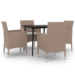 vidaXL Patio Dining Set - 5 Piece, Beige Poly Rattan Outdoor Furniture with Cushions and Glass Tabletop, Weather-Resistant - 1 of 4