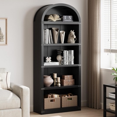 Bookcase 5 Shelf Arched Bookshelf 71.65in Tall Bookcase Farmhouse Display Storage Rack