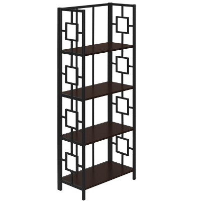 62" Espresso and Black Metal 4-Tier Adjustable Bookcase