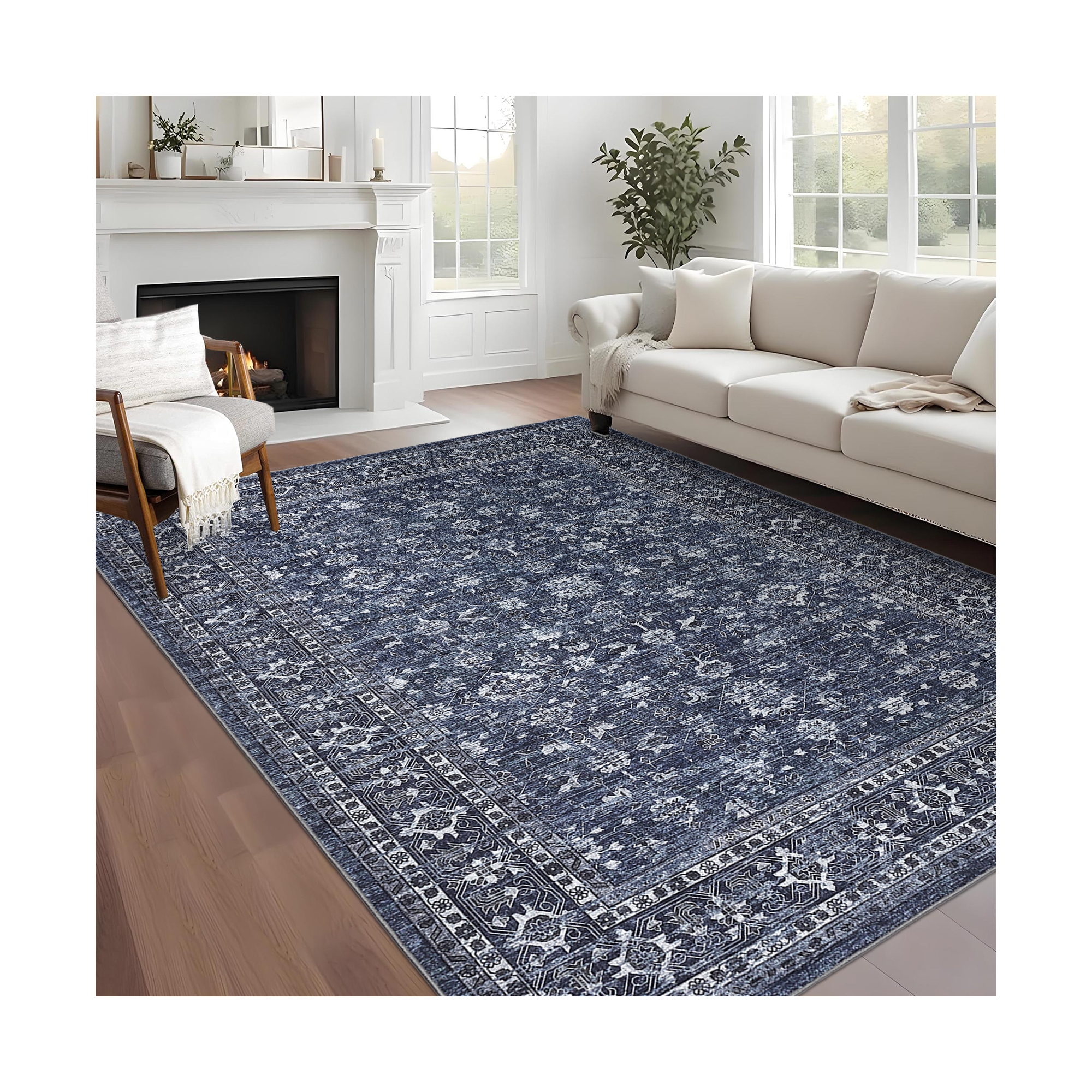 Garvee Area Rugs for Living Room Bedroom Floral Washable Rug Vintage Low Pile Non-Slip Indoor Rug, 8'x10'