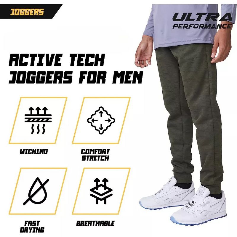 Ultra Performance Mens 3 Pack Joggers | Mens Marled Colored Athletic Bottoms with Pockets, 4 of 5