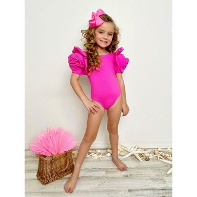 Mia Belle Girls Blooming Rose Sleeve Pink One Piece Swimsuit Mia Belle Girls, Hot Pink, 6-6X — фото 5