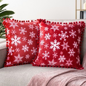 PAVILIA Set of 2 Pom Pom Throw Pillow Covers, Decorative Pompom Fringe Square Cushion Cases for Couch Sofa Bed - 1 of 4