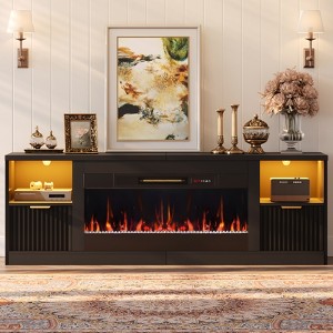 Bestier 70" Fluted Glossy Fireplace TV Stand with 36" Fireplace & LED Light Modern Entertainment Center with Cabinets - 1 of 4