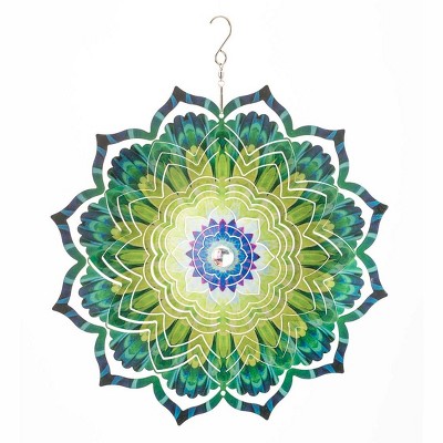 Wind & Weather Lotus Mandala Optical Illusion Hanging Metal Spinner