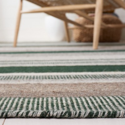 Gray and Green Flat Woven Wool Area Rug