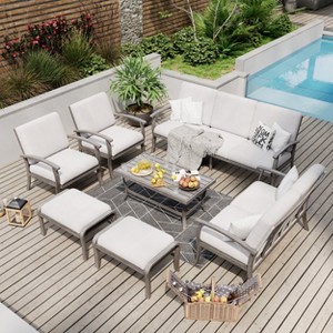 HAPPATIO 7 Piece Aluminum Patio Furniture Set, Outdoor Sofa with Ottomans and Coffee Table - 1 of 4