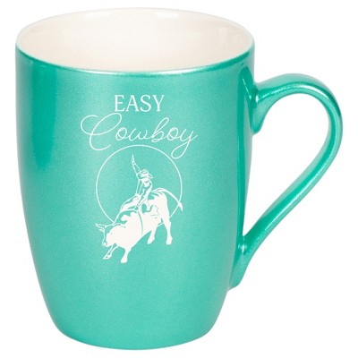 100 North Bull Rider 10 Ounce Seafoam Metallic Finish, Comfortably Fits Your Hands, New Bone China Coffee Tea Cup Mug, Easy Cowboy