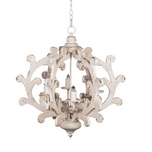VYNXARIA 6 - Light Vintage White Weathered Wood Ceiling Lights, Country - Style Hanging Chandelier with Adjustable Chain - 1 of 4