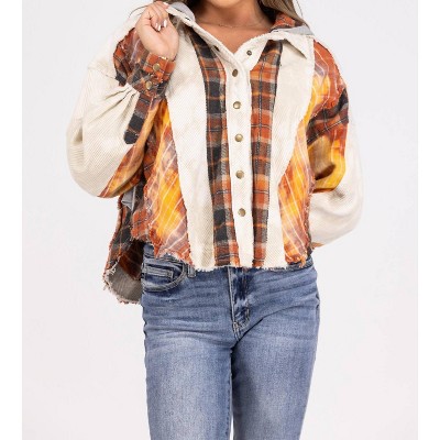 Women's Frayed Mixed Pattern Shacket - Oli & Hali