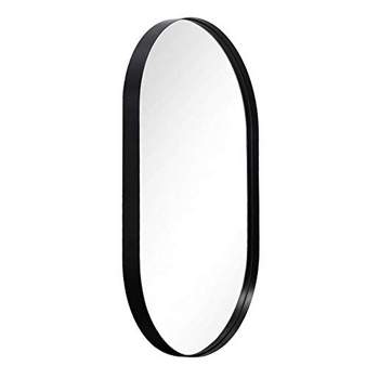 ANDY STAR Modern Decorative 20 x 33 Inch Oval Pill Wall Mounted Hanging Bathroom Vanity Mirror with Stainless Steel Metal Frame, Matte Black