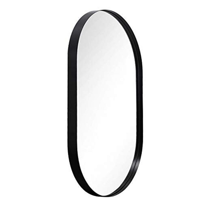 ANDY STAR Modern Decorative 20 x 33 Inch Oval Pill Wall Mounted Hanging Bathroom Vanity Mirror with Stainless Steel Metal Frame, Matte Black, 1 of 7