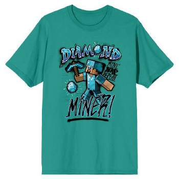 Minecraft Diamond Miner Wielding Pickaxe Men's Bright Aqua Graphic Tee