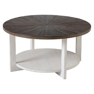 COZAYH Rustic Farmhouse Large Round Wood Coffee Table with Storage Shelf for Living Rooms or Apartment Spaces, Quick and Easy Assembly, Brown - 1 of 4
