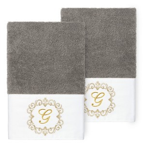 Linum Home Textiles 100% Turkish Cotton MONICA Gold Thread 2PC Embellished Hand Towel Set - 1 of 3
