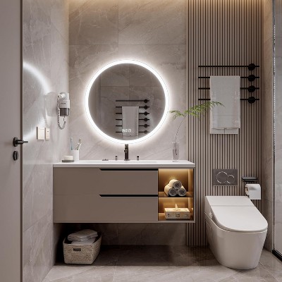 Round LED Bathroom Mirror with Anti-Fog, 3 Color Dimmable Lighting & Touch Control