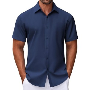 COOFANDY Mens Dress Shirts Button Down Short Sleeve Shirt Summer Shirts Business Casual Wedding Shirt - 1 of 4