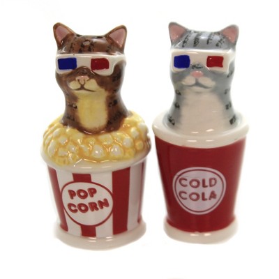 Tabletop 3.75" 3D Kitty Cats  Set/2 Salt Pepper Shaker Popcorn Soda Pacific Trading  -  Salt And Pepper Shaker Sets