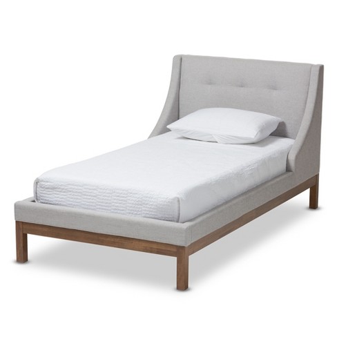 Twin Louvain Fabric Upholstered Walnut Finished Platform Bed