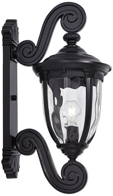 Bellagio Dual Scroll 24" Black Outdoor Wall Light with Clear Hammered Glass