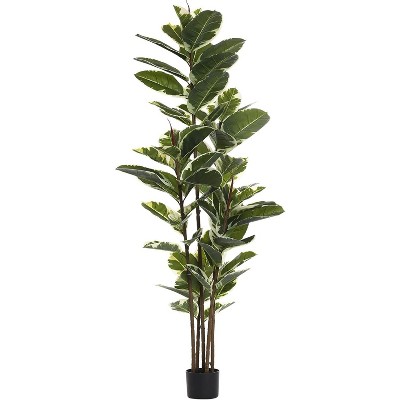 Wikineon Artificial Rubber Tree Plant 6ft Tall Faux Ficus Tree Potted Fake Tropical Plants Decorative House Plants Large Floor Artificial Trees.