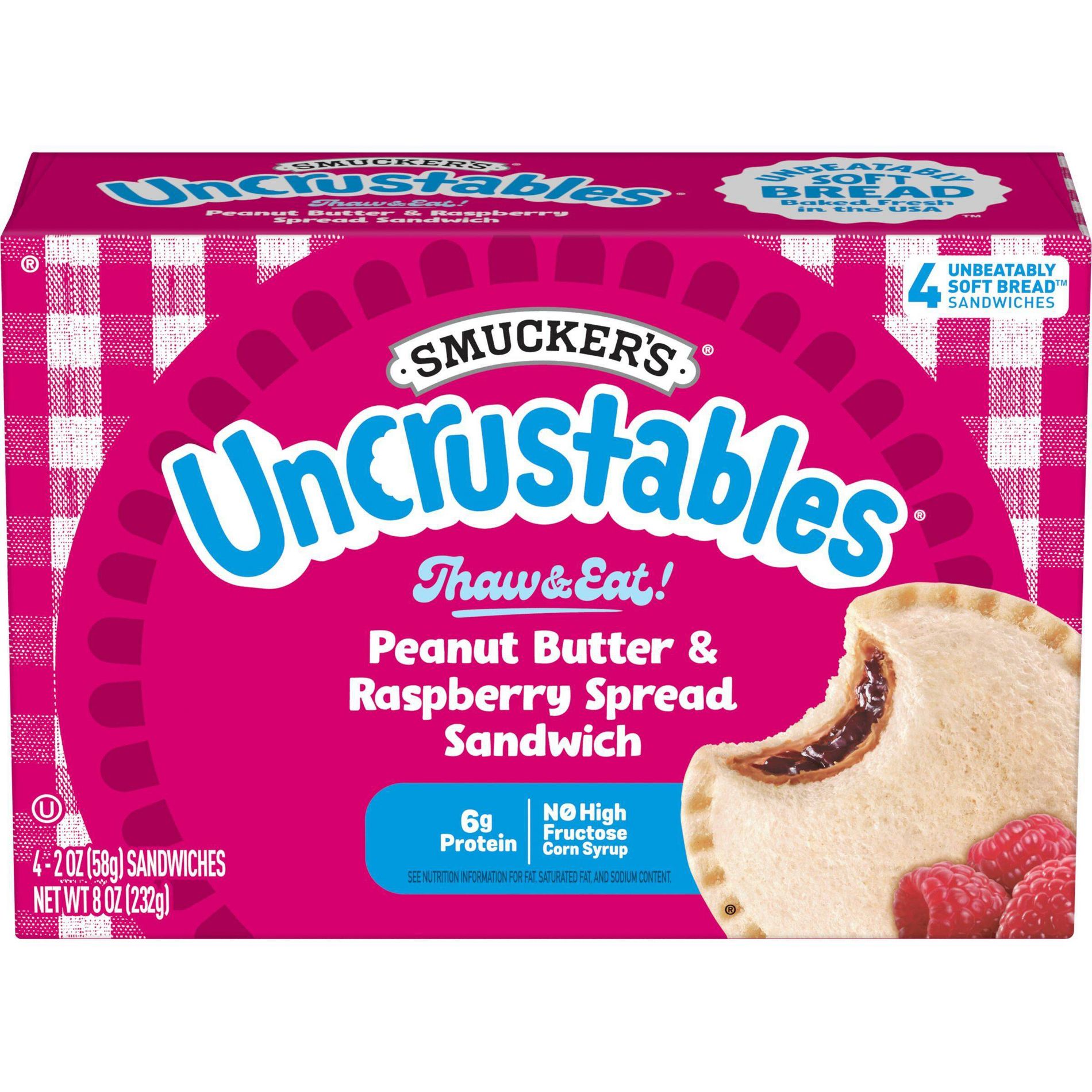 Smucker's Uncrustables Frozen Peanut Butter & Raspberry Spread Sandwich - 8oz/4ct