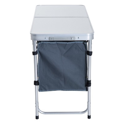 47" White Aluminum Folding Camping Table with Storage Organizer