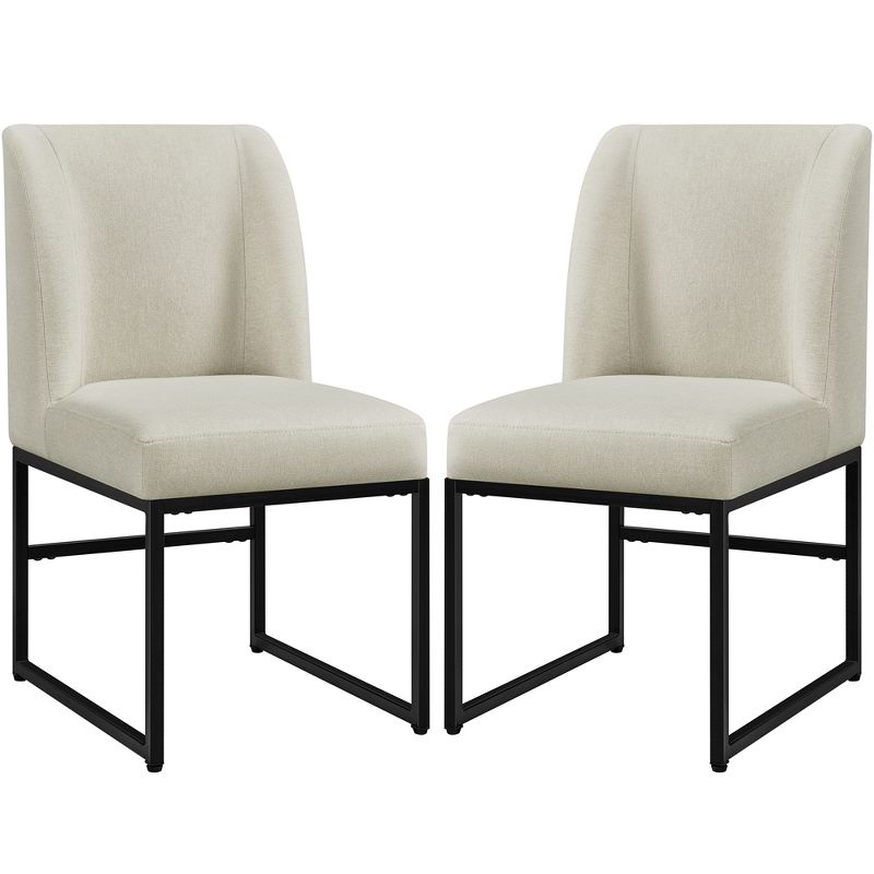 Yaheetech Set of 2 Modern Dining Chairs Upholstered Armless Chair, Beige, 1 of 6