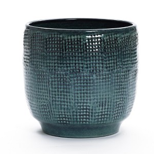 LuxenHome 12-Inch Ceramic Plant Pot Indoor Outdoor Decorative Planter with Drainage Hole and Plug Modern Glazed Round Flower Pot Planter Gray - 1 of 4