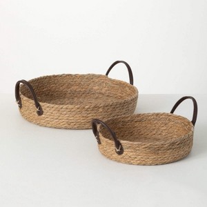 Sullivans Handled Woven Wicker Tray Set of 2, 6"H & 5.5"H Brown - 1 of 4