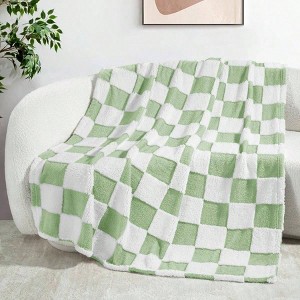 Checkered Throw Blanket, Super Soft Fluffy Fleece, Sage Green, 50x60 Inches - 1 of 4