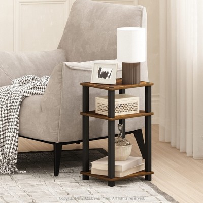 Furinno 1PCS 3-Tier Industrial Accent End Table Sofa Side Table Nightstand W/Open Bookshelf for Living Room&Home Office&Study&Bedroom,Amber Pine/Black