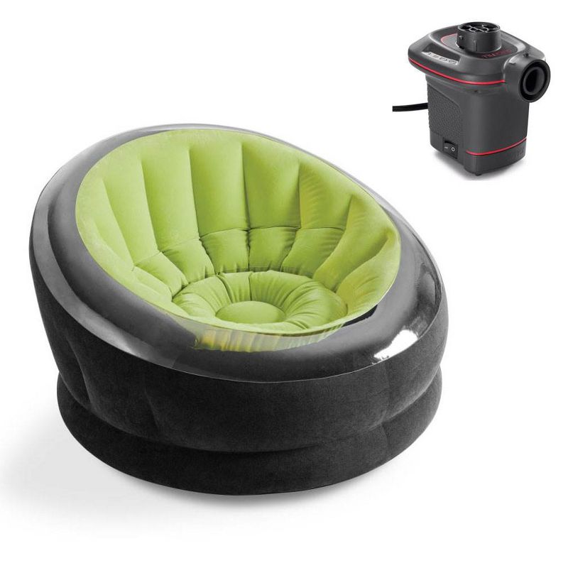 Intex Empire Inflatable Lounge Chair, Green & Intex 12V Corded Electric Air Pump, 1 of 8