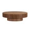 43.7" Oval MDF Coffee Table with Drum Pedestal, Handcrafted Natural Ash Grain Top, Modern Small Living Room Centerpiece - 3 of 4