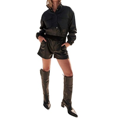 Women's Brinley Faux Leather Bomber Jacket - falcon park