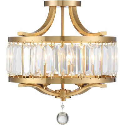 Elegant Brass and Crystal 19.5" Drum Ceiling Light