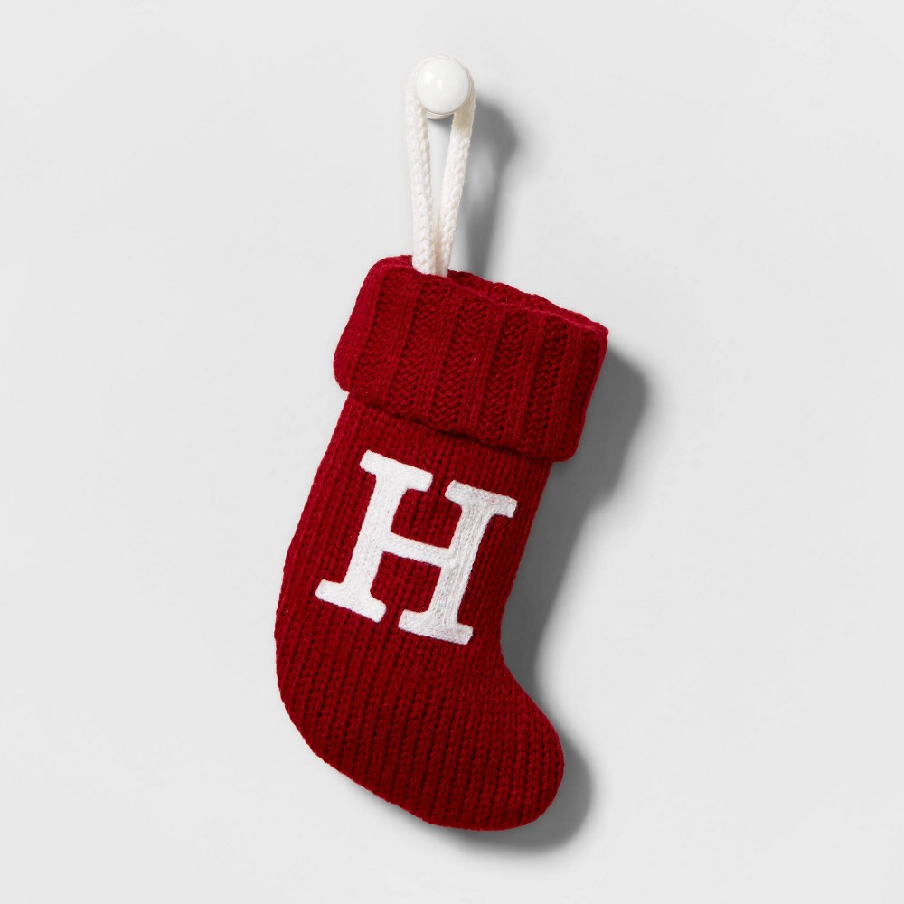 Mini Knit Monogram Christmas Stocking Red H - Wondershop